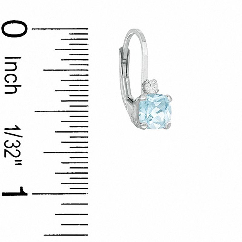 5mm Cushion-Cut Simulated Aquamarine Leverback Earrings in Sterling Silver with CZ