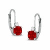 Thumbnail Image 0 of Cushion-Cut Lab-Created Ruby Leverback Earrings in Sterling Silver with CZ