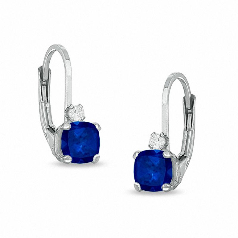 Cushion-Cut Simulated Sapphire Leverback Earrings in Sterling Silver with CZ