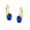 Thumbnail Image 0 of Oval Simulated Sapphire and CZ Leverback Earrings in Sterling Silver with 14K Gold Plate