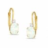 Thumbnail Image 0 of Oval Simulated Opal and CZ Leverback Earrings in Sterling Silver with 14K Gold Plate