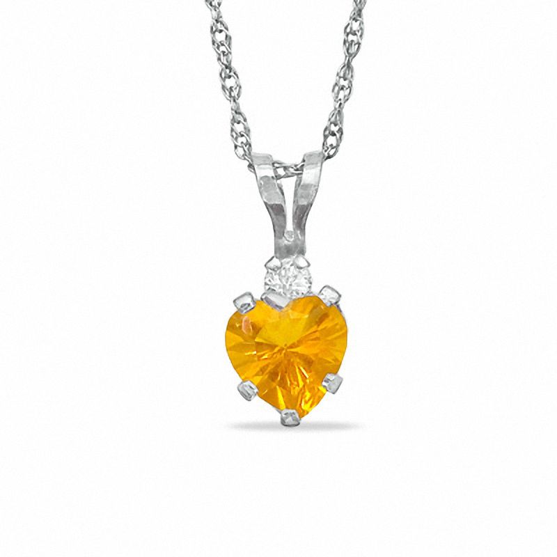 5mm Heart-Shaped Simulated Citrine Pendant in Sterling Silver with CZ