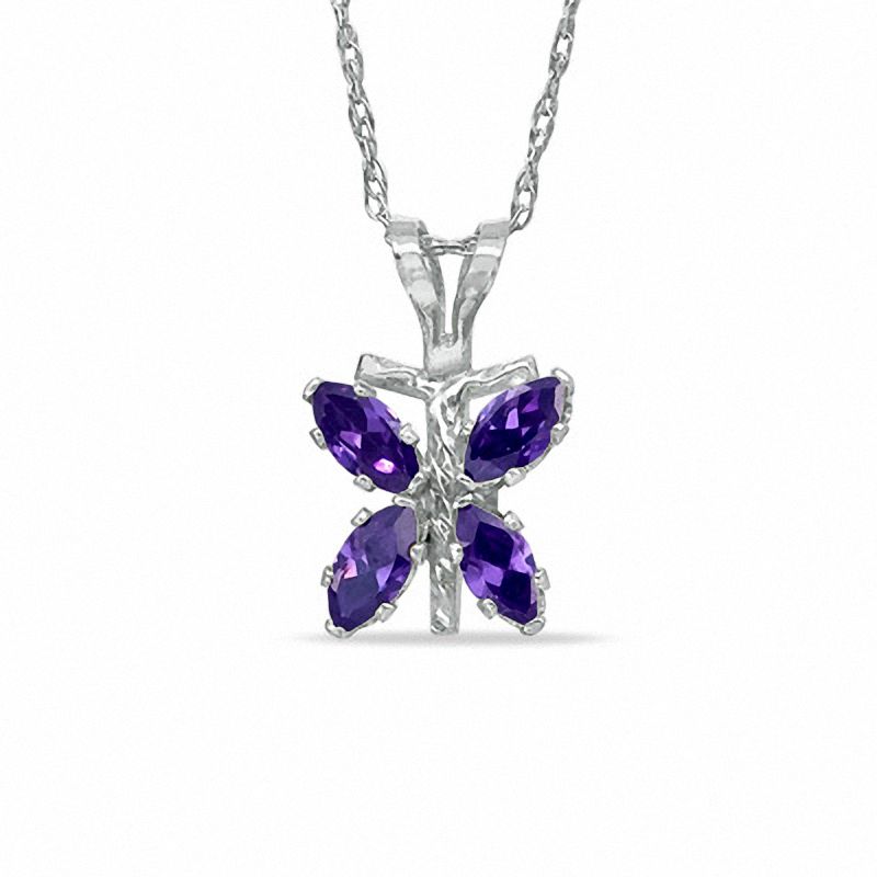 Marquise Simulated Amethyst Butterfly Pendant in Sterling Silver