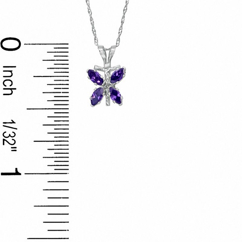 Marquise Simulated Amethyst Butterfly Pendant in Sterling Silver