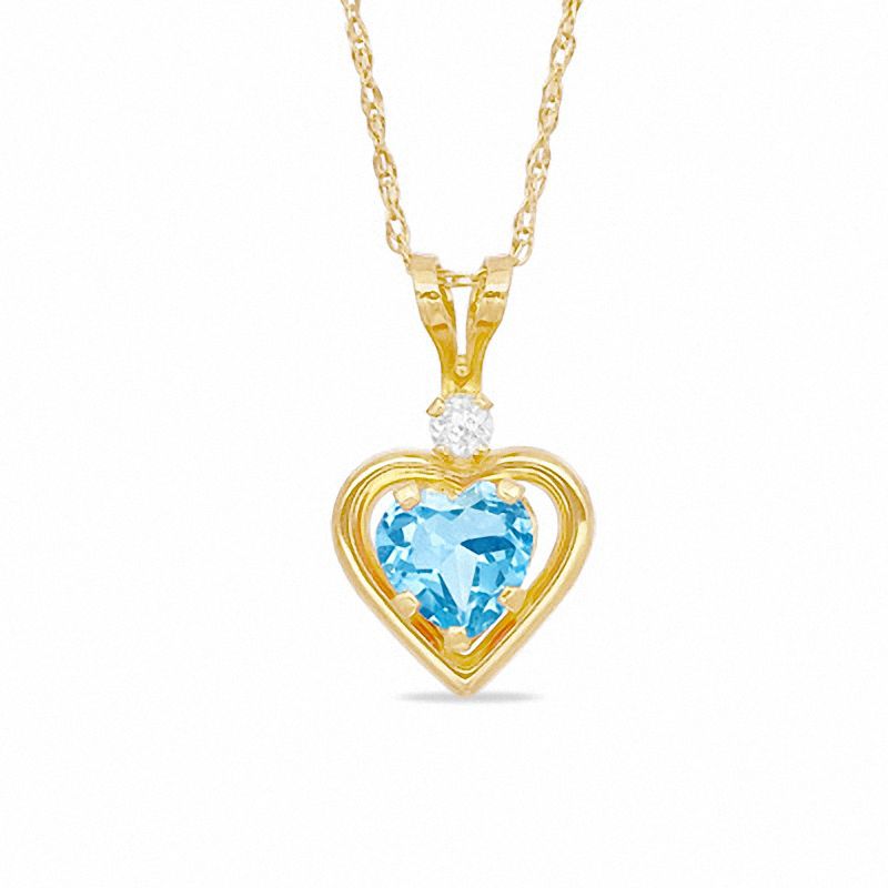 5mm Heart-Shaped Simulated Blue Topaz and CZ Pendant in Sterling Silver with 14K Gold Plate