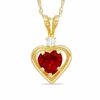 Thumbnail Image 0 of 5mm Heart-Shaped Lab-Created Ruby Frame Pendant in Sterling Silver with 14K Gold Plate with CZ
