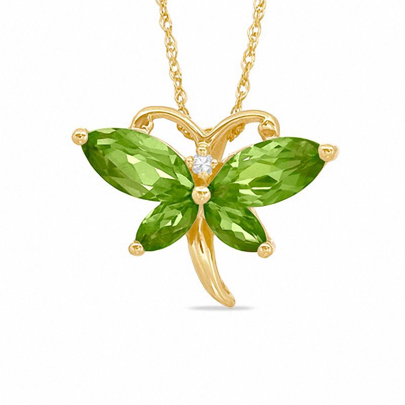 Marquise Simulated Peridot and CZ Butterfly Pendant in Sterling Silver with 14K Gold Plate