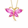 Thumbnail Image 0 of Marquise Lab-Created Pink Sapphire and CZ Butterfly Pendant in Sterling Silver with 14K Gold Plate