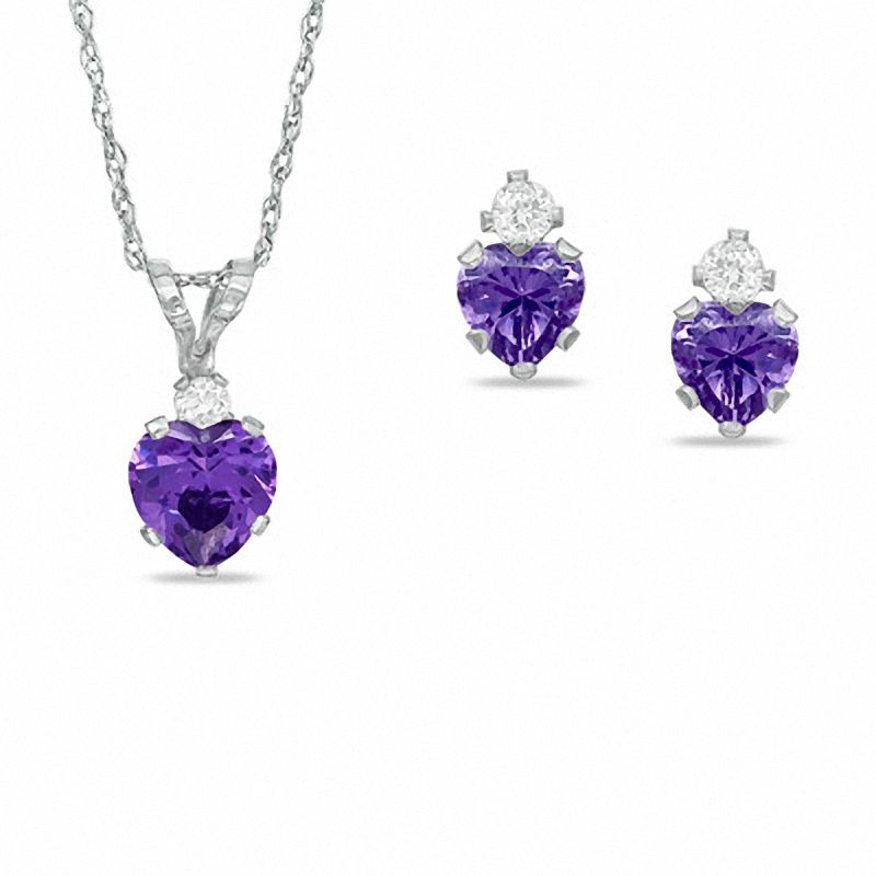 Purple Teardrop Cubic Zirconia and Sterling Silver Necklace /& Earrings Set