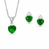 Thumbnail Image 0 of Heart-Shaped Simulated Emerald Pendant and Earrings Set in Sterling Silver with CZ