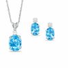 Thumbnail Image 0 of Oval Simulated Blue Topaz Pendant and Stud Earrings Set in Sterling Silver with CZ