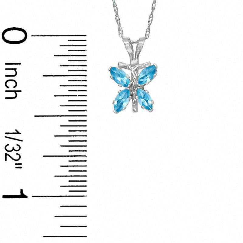 Marquise Simulated Blue Topaz Butterfly Pendant in Sterling Silver