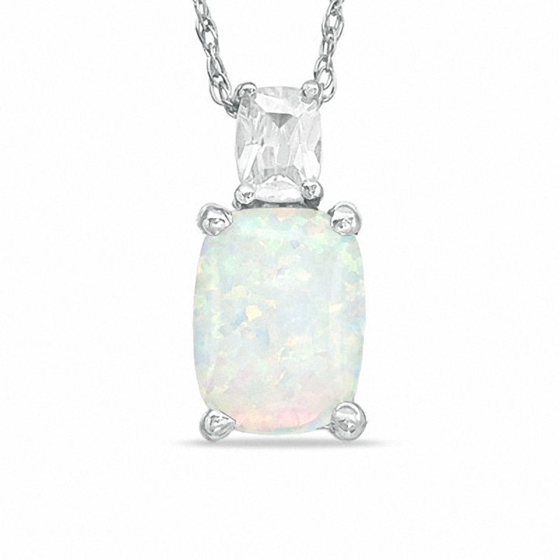 Cushion-Cut Simulated Opal and Cubic Zirconia Pendant in Sterling Silver