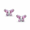 Thumbnail Image 0 of Child's Pink Cubic Zirconia Butterfly Stud Earrings in 10K White Gold