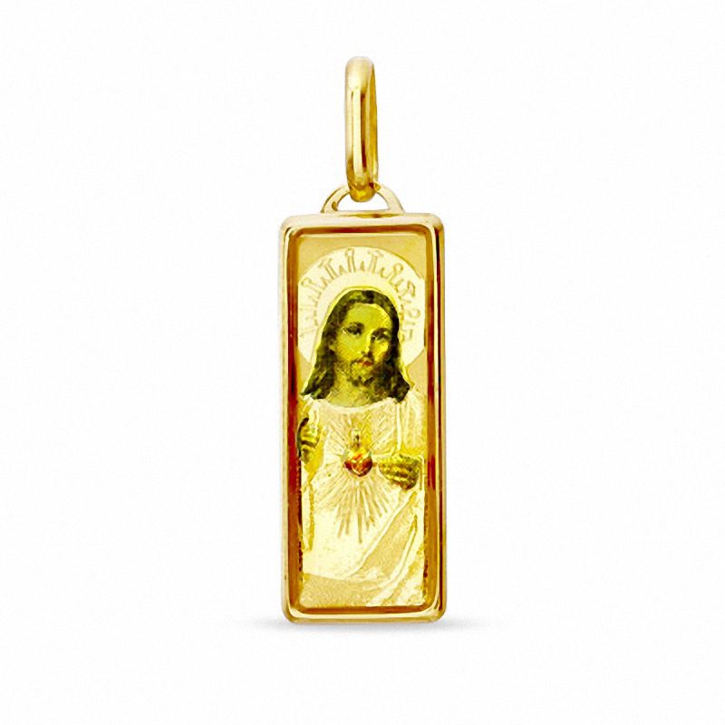 Enamel Rectangle Jesus Charm in 10K Gold