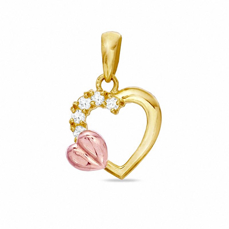 Cubic Zirconia Double Heart Charm in 10K Two-Tone Gold