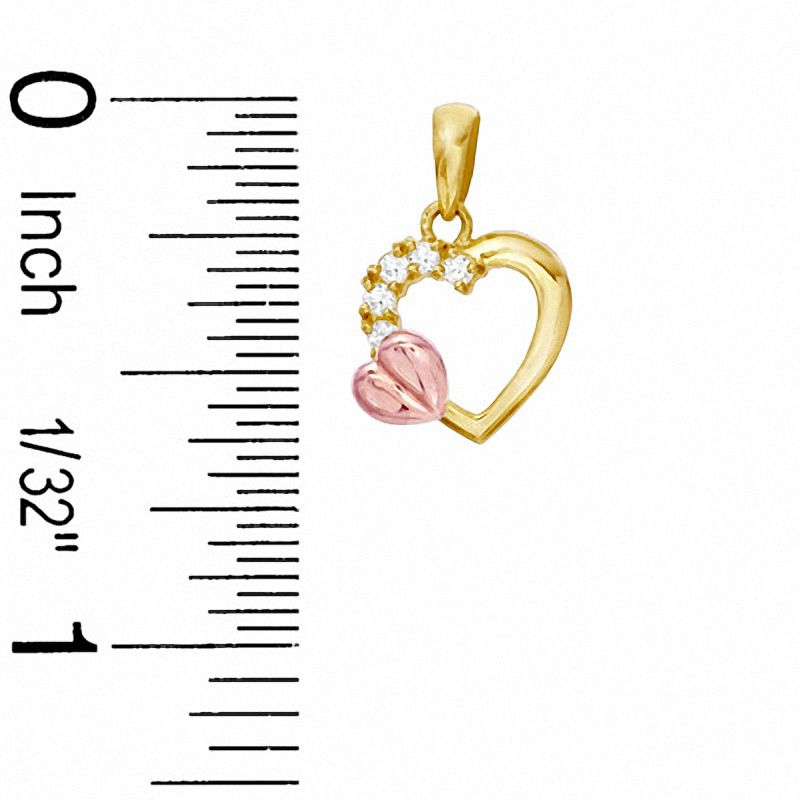 Cubic Zirconia Double Heart Charm in 10K Two-Tone Gold