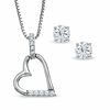 Thumbnail Image 0 of Cubic Zirconia Open Heart Pendant and 6mm Stud Earrings Set in Sterling Silver