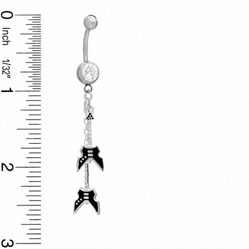 014 Gauge Black Guitars Dangle Belly Button Ring with Cubic Zirconia in Stainless Steel