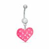Thumbnail Image 0 of 014 Gauge Pink and White Polka Dot Heart Dangle Belly Button Ring with Cubic Zirconia in Stainless Steel