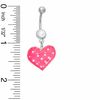 Thumbnail Image 1 of 014 Gauge Pink and White Polka Dot Heart Dangle Belly Button Ring with Cubic Zirconia in Stainless Steel