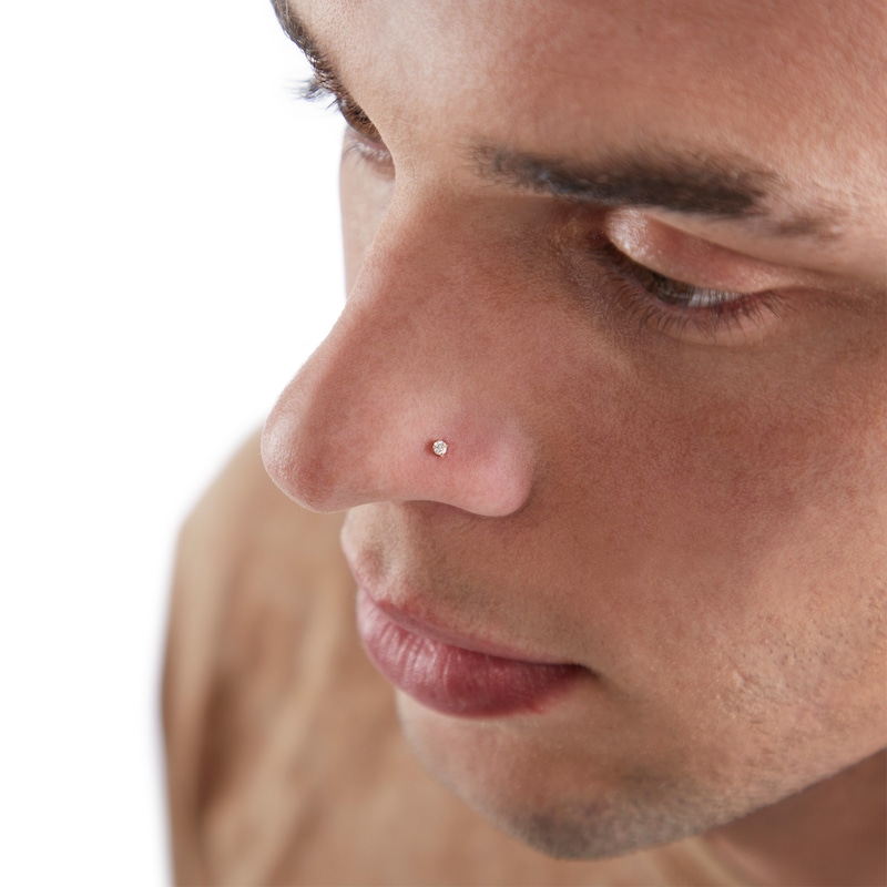 14K Semi-Solid, Hollow, and Solid Gold CZ Nose Stud Set - 22G