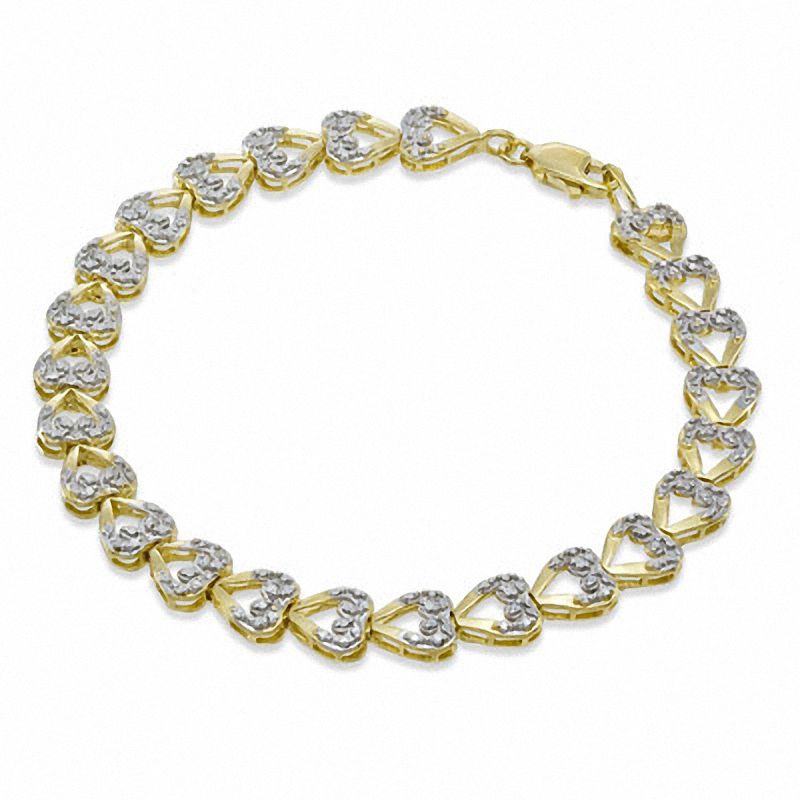 Diamond Accent Swirl Heart Bracelet in Sterling Silver with 18K Gold Plate - 7.25"