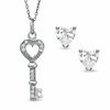 Thumbnail Image 0 of Cubic Zirconia Heart Key Pendant and Heart-Shaped Stud Earrings Set in Sterling Silver