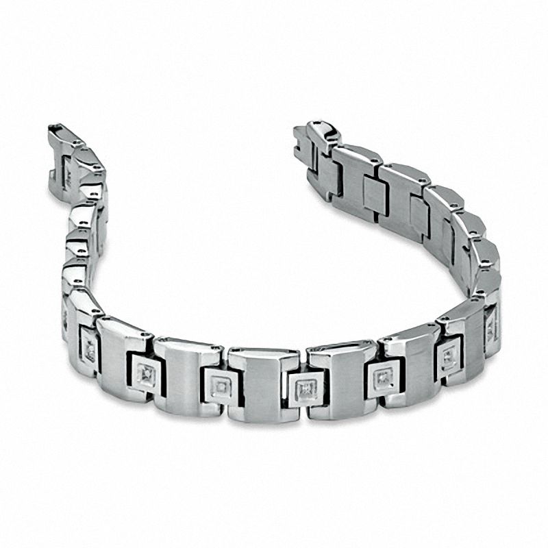 1/10 CT. T.W. Diamond 9mm Square Link Bracelet in Stainless Steel - 8.5"