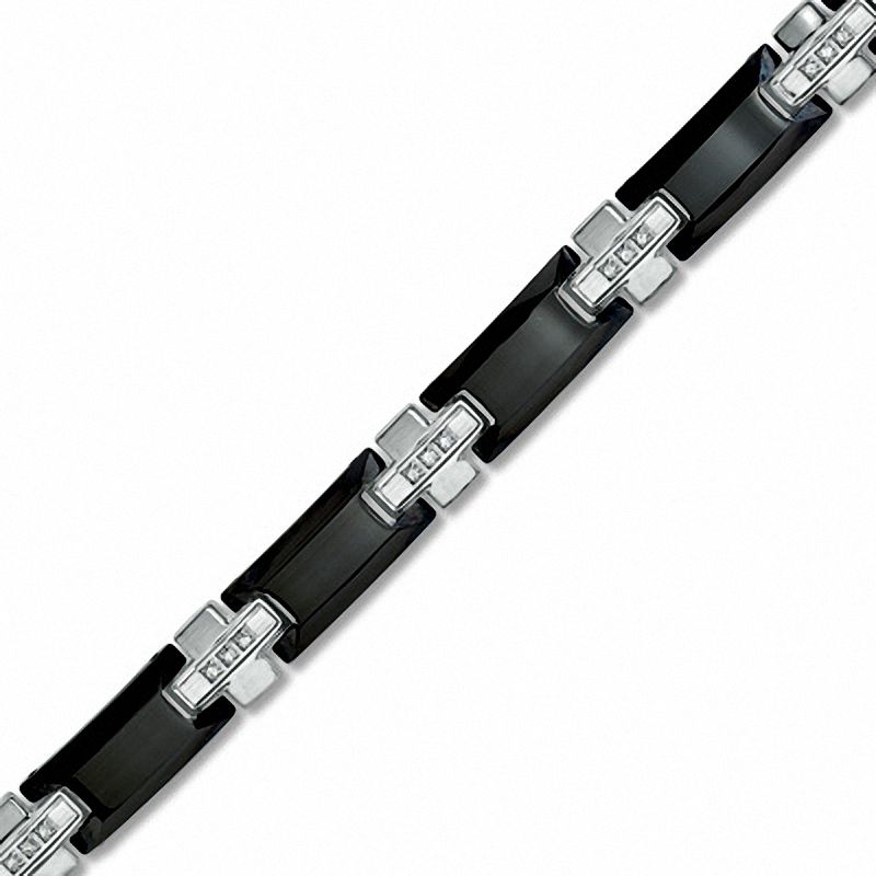 1/8 CT. T.W. Diamond 8mm Bracelet in Black Tungsten and Stainless Steel - 8.5"