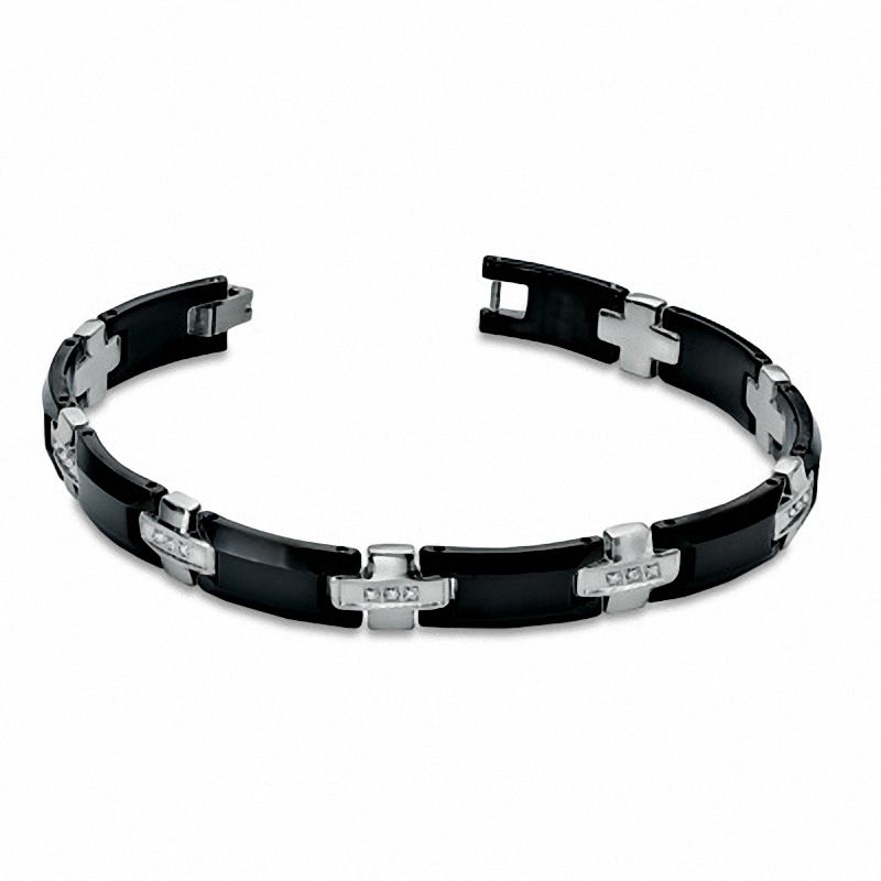 1/8 CT. T.W. Diamond 8mm Bracelet in Black Tungsten and Stainless Steel - 8.5"