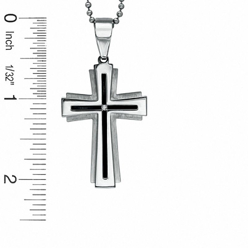 Diamond Accent Layered Cross Pendant in Stainless Steel - 24"