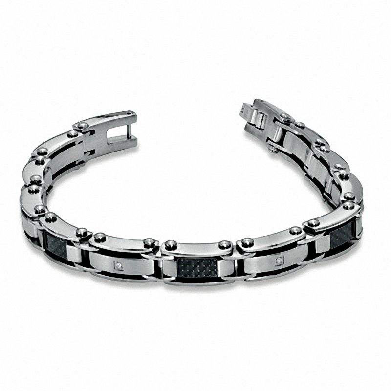 Diamond Accent Bracelet in Stainless Steel with Carbon Fiber Inlay - 8.5"