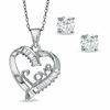 Thumbnail Image 0 of Cubic Zirconia Heart LOVE Pendant and 5mm Stud Earrings Set in Sterling Silver