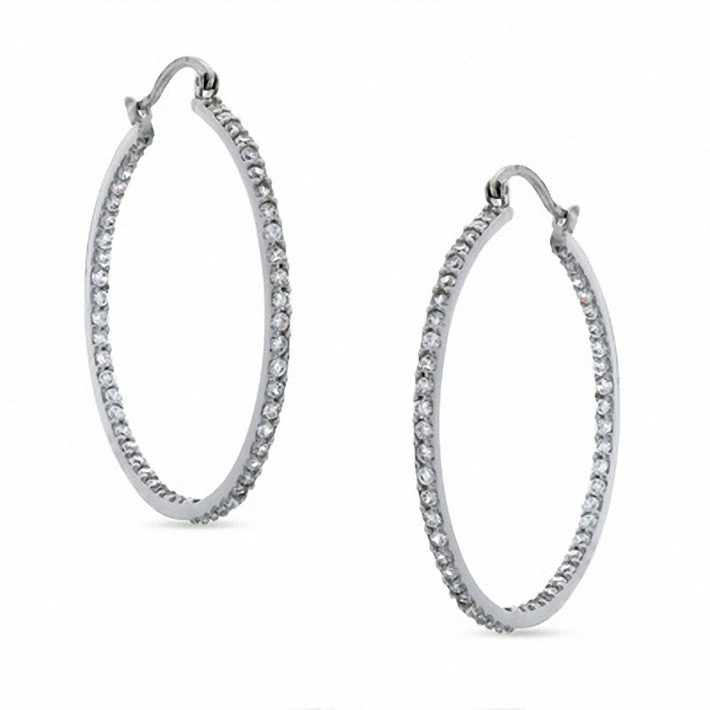 Cubic Zirconia Inside-Out 2 x 40mm Hoop Earrings in Sterling Silver ...