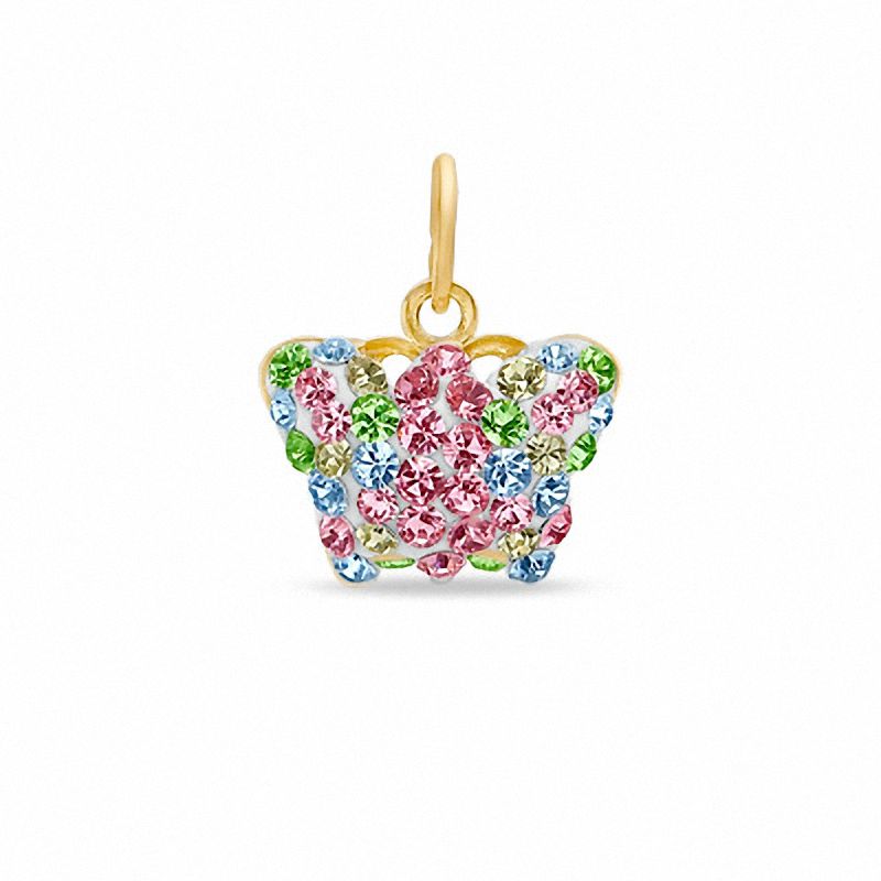 Multi-Color Crystal Butterfly Charm in 10K Gold