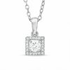 Thumbnail Image 0 of Lab-Created White Sapphire and Diamond Accent Square Frame Pendant in Sterling Silver