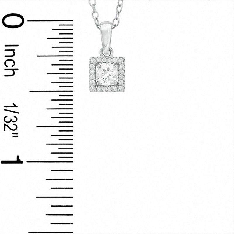 Lab-Created White Sapphire and Diamond Accent Square Frame Pendant in Sterling Silver