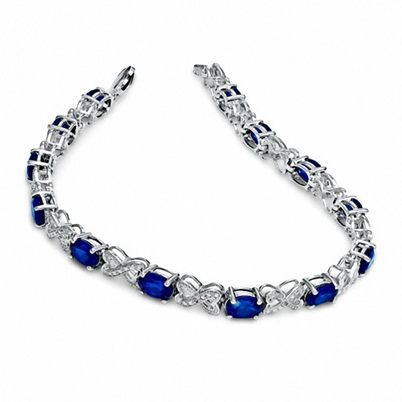 Oval Lab-Created Blue Sapphire and Diamond Bracelet in Sterling Silver - 7.25"
