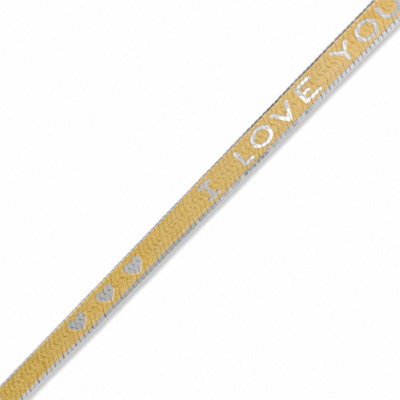 Reversible 040 Gauge "I Love You" Herringbone Chain Bracelet in 14K Gold Bonded Sterling Silver - 7.5"