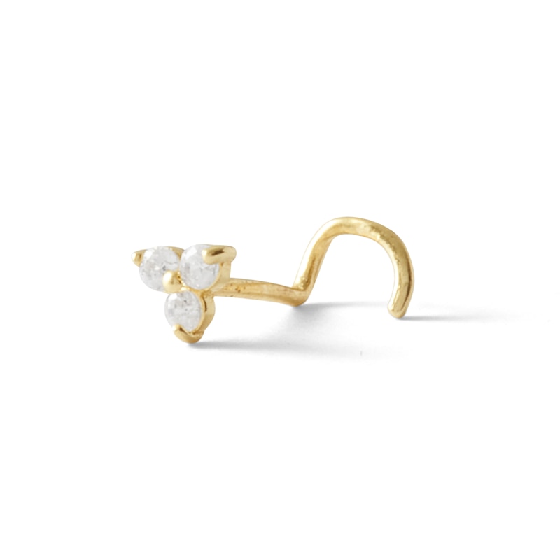 14K Solid Gold CZ Triangle Screw Nose Stud - 22G 1/4"