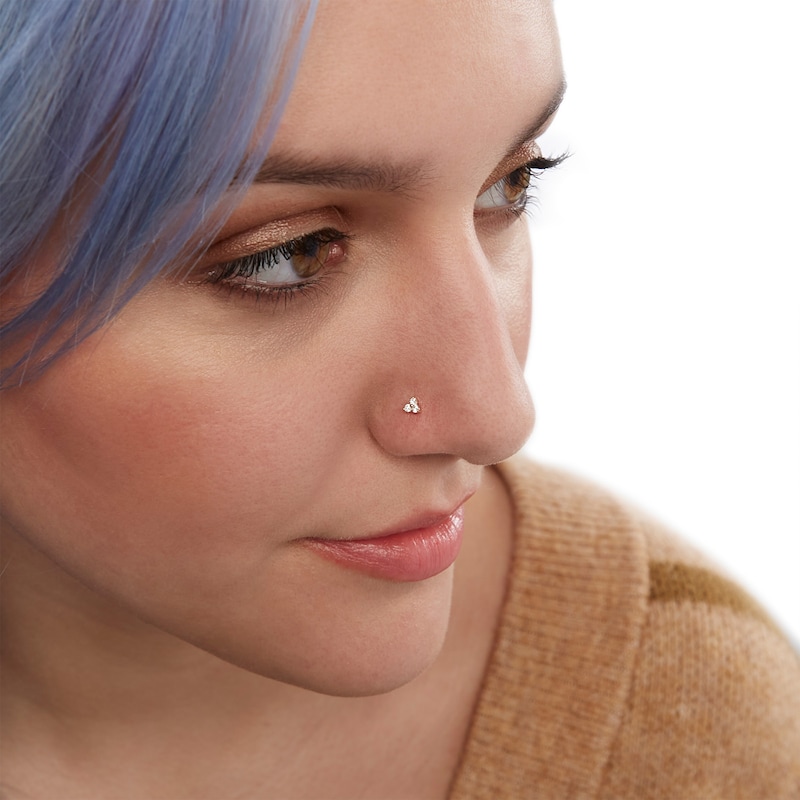 14K Solid Gold CZ Triangle Screw Nose Stud - 22G 1/4"