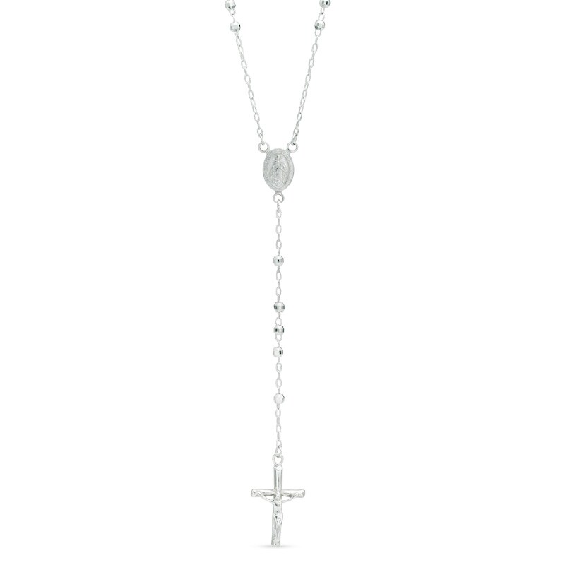 Rosary Bead Necklace in Sterling Silver - 21"