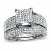 Thumbnail Image 0 of 3/8 CT. T.W. Composite Princess Diamond Four Row Bridal Set in 10K White Gold