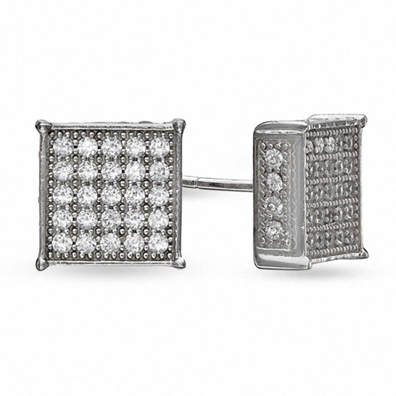 Cubic Zirconia Square-Shaped Stud Earrings in Sterling Silver