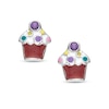 Thumbnail Image 0 of Child's Enamel Cupcake Stud Earrings with Purple Cubic Zirconia in Sterling Silver