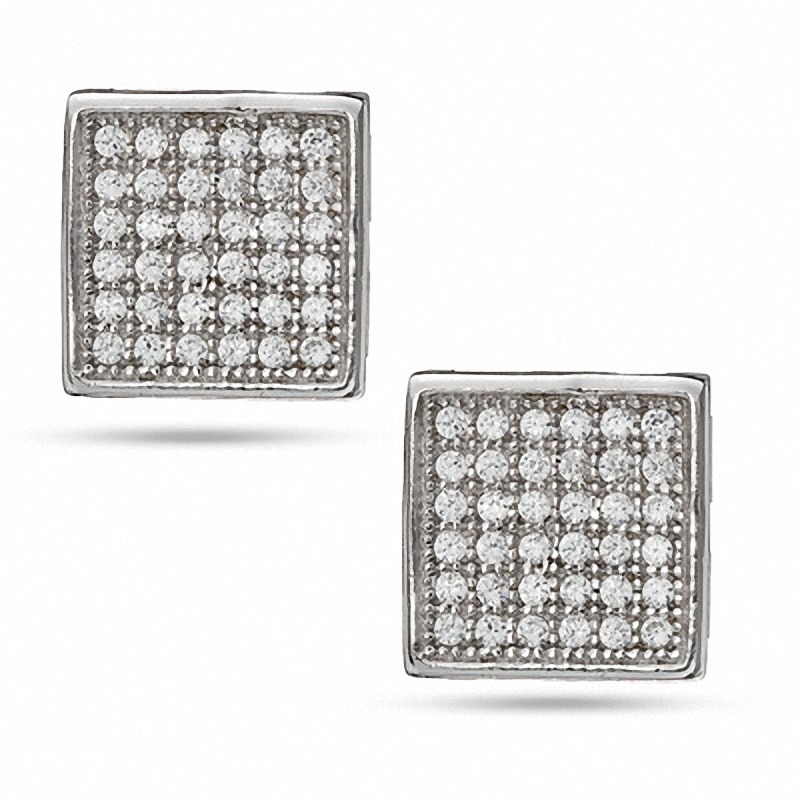 Cubic Zirconia Square Stud Earrings in Sterling Silver