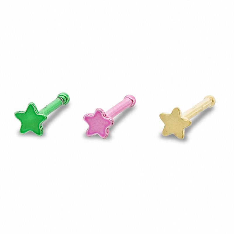 020 Gauge Nose Stud Set with Multi-Colored Stars in Stainless Steel