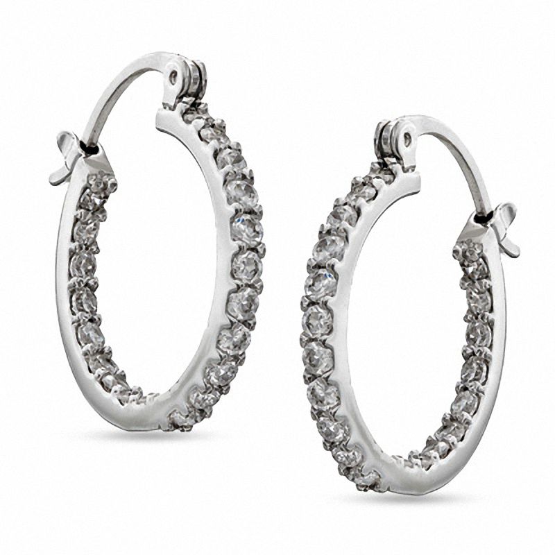 Cubic Zirconia 15mm Inside-Out Hoop Earrings in Sterling Silver