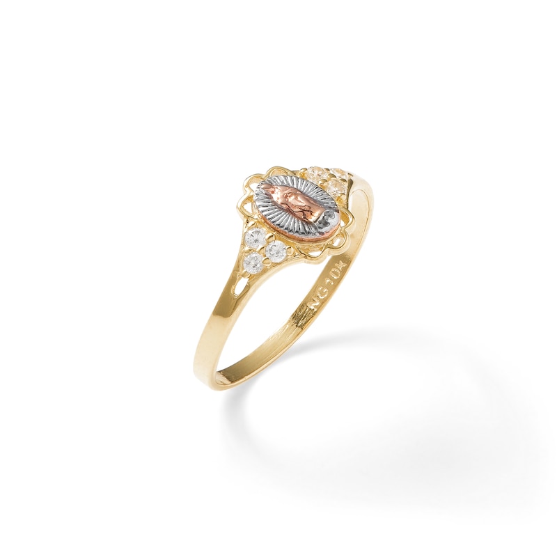 Cubic Zirconia Tri-Tone Our Lady of Guadalupe Ring in 10K Gold